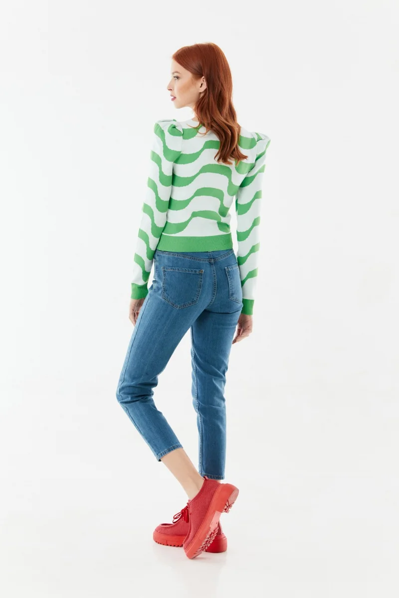 فولامودا Wave Patterned Watermelon Sleeve Knitwear Blouse