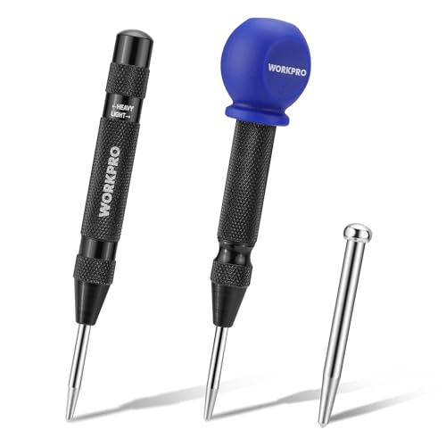 WORKPRO 2PCS Automatic Center Punch with an Extra Replacement Tip, Adjustable Spring Loaded Center Punch, Metal Punch Tool, Center Hole Punch for Wood, Metal, Plastic - Image 1