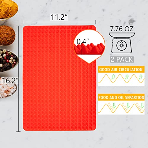 Wolecok Silicone Baking Mat Red Pyramid Non Stick Bacon Microwave Tray Pastry Mats Red BBQ Grill Mat Baking Supplies oven Liners For Bottom Of Oven - 16 X 11''Silicone Mats For Kitchen Counter 2 Pack - Image 2