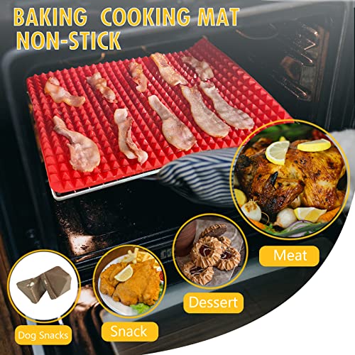 Wolecok Silicone Baking Mat Red Pyramid Non Stick Bacon Microwave Tray Pastry Mats Red BBQ Grill Mat Baking Supplies oven Liners For Bottom Of Oven - 16 X 11''Silicone Mats For Kitchen Counter 2 Pack - Image 3