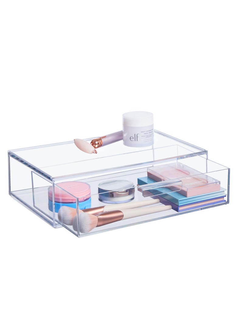 Excefore Makeup Clear Storage Box Stackable Clear Plastic Organizer Drawer Organize Eyeshadow Palettes Cosmetics and Beauty Supplies on a Vanity Convenient to Organize Toys School Office Supplies - Image 1