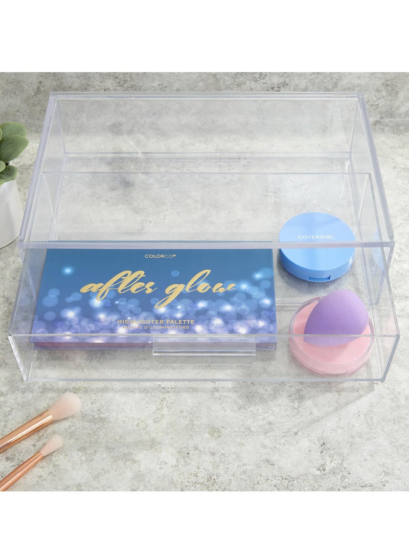 Excefore Makeup Clear Storage Box Stackable Clear Plastic Organizer Drawer Organize Eyeshadow Palettes Cosmetics and Beauty Supplies on a Vanity Convenient to Organize Toys School Office Supplies - Image 4