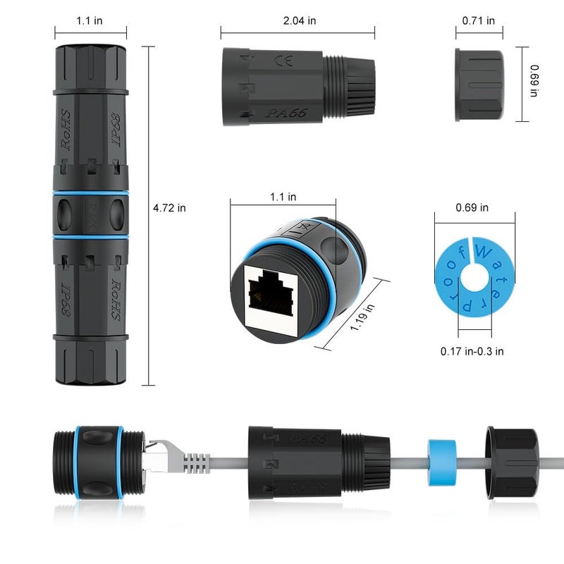iwillink Cat6 Waterproof RJ45 Coupler, Shielded Female to Female Waterproof Ethernet Coupler, IP68 Ethernet Outdoor LAN Cable Connector for Cat5/Cat5e/Cat6 Ethernet Cable PoE, 5 Pack - Image 2
