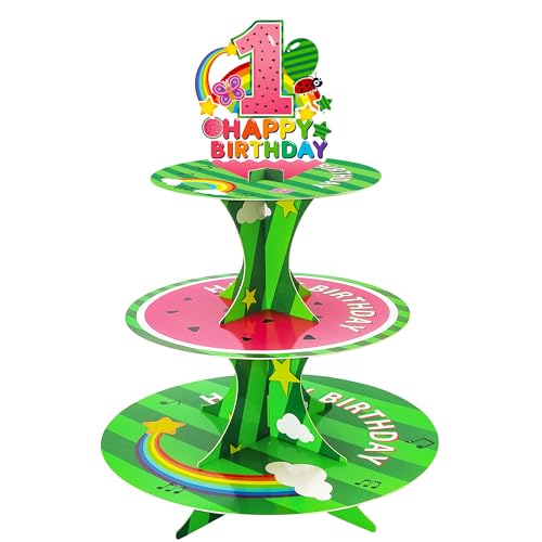 CHENRINDECO Cartoon Melon Cupcake Stand 1st First Cartoon Melon Birthday Cake Stands for Kids Birthday Decorations Party Supplies - Image 1
