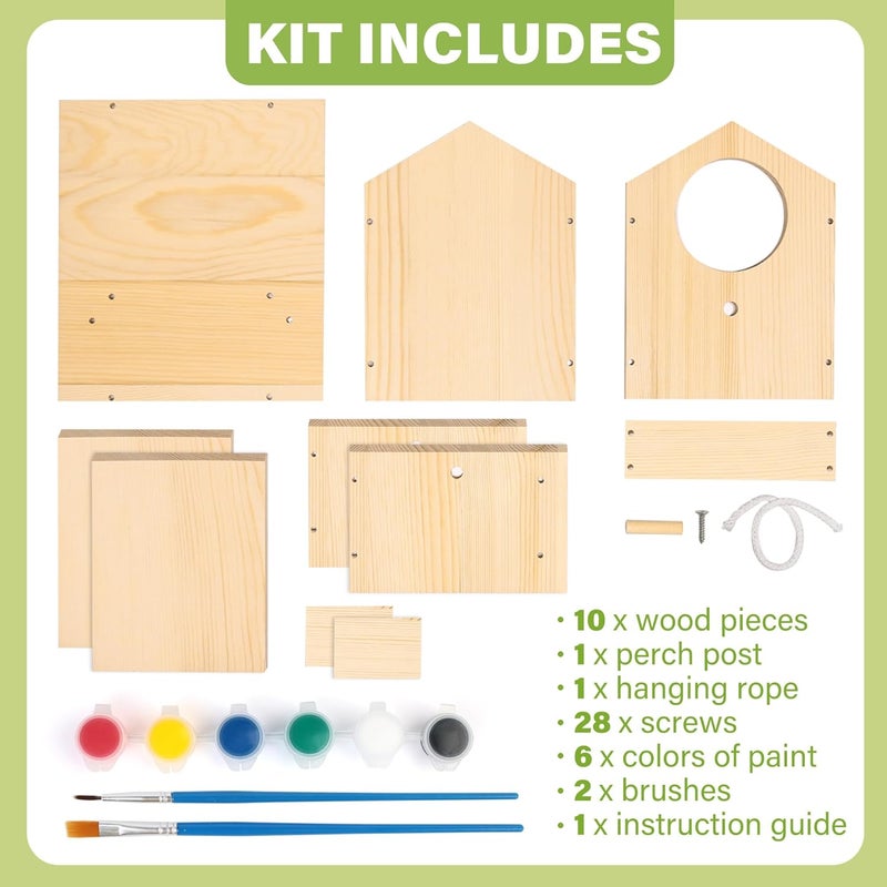LotFancy Bird House Kit, DIY Wooden Birdhouse Kits, Arts and Crafts Painting Kits for Kids Ages 4+, Build and Paint, Including Paints & Brushes - Image 2