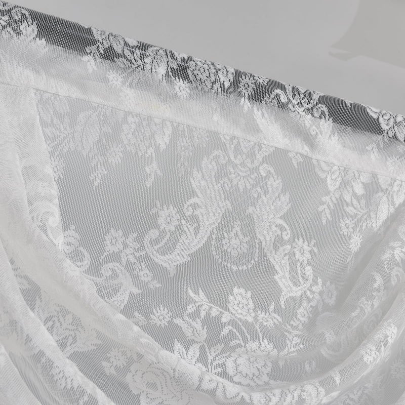 Huierxun White Lace Waterfall Window Valance with Bead Tassels Floral Embroidered Valance Curtains Semi Sheer Rod Pocket Valance for Bedroom/Living Room/Kitchen/Basement (White,39"x41") - Image 5