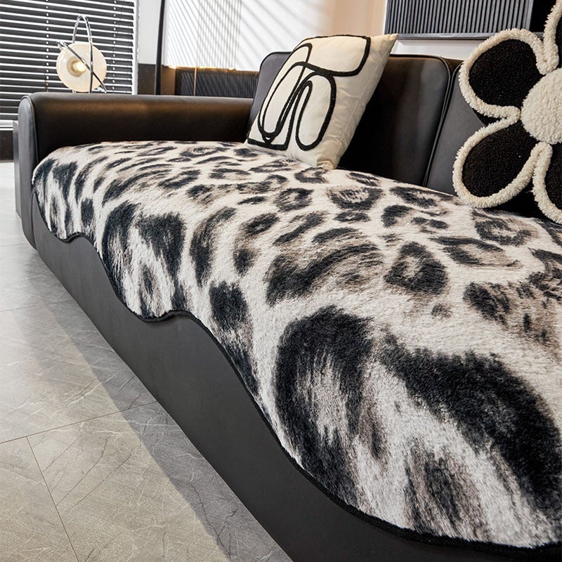 Plush Thickened Sofa Cushion For , One-Piece Special-Shaped Leather Sofa Cover, Leopard Print - Image 3