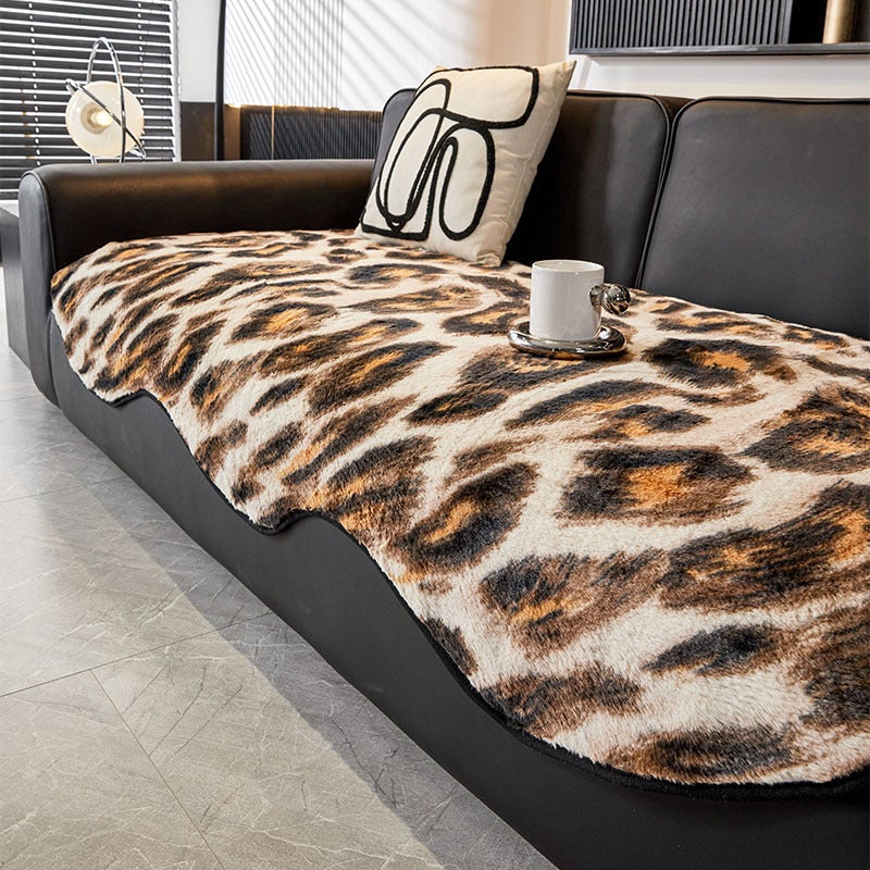 Plush Thickened Sofa Cushion For , One-Piece Special-Shaped Leather Sofa Cover, Leopard Print - Image 2