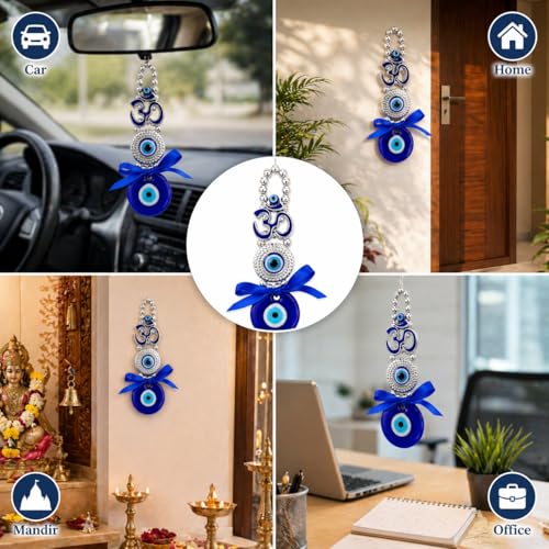 BLUE BEADS Ceramic Turkish Feng Shui Vastu Blue Glass Evil Eye Hanging/Door Hanging Nazar Batu For Protection And Good Luck - Perfect For Gifting Home Or Office (Om) - Image 5