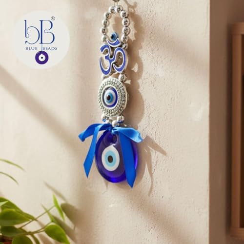 BLUE BEADS Ceramic Turkish Feng Shui Vastu Blue Glass Evil Eye Hanging/Door Hanging Nazar Batu For Protection And Good Luck - Perfect For Gifting Home Or Office (Om) - Image 2