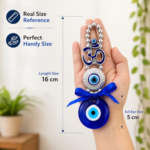BLUE BEADS Ceramic Turkish Feng Shui Vastu Blue Glass Evil Eye Hanging/Door Hanging Nazar Batu For Protection And Good Luck - Perfect For Gifting Home Or Office (Om) - Image 4