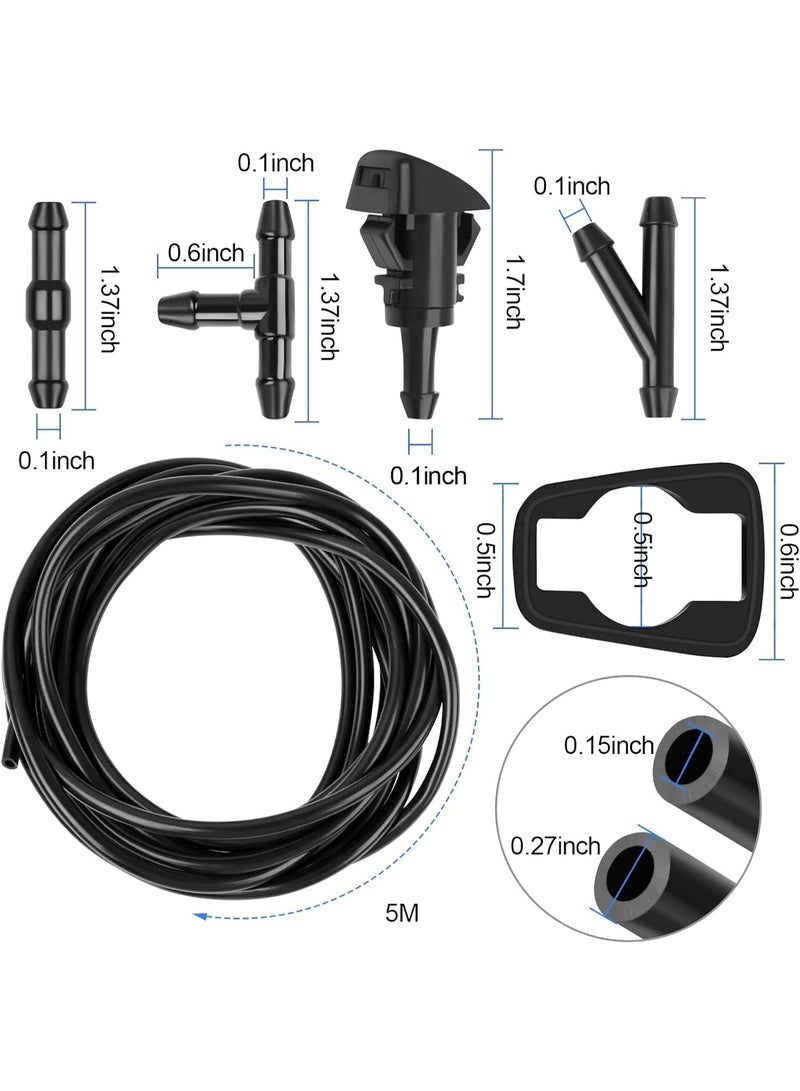 5M Black Rubber Windshield Washer Hose Kit, 12 Connectors (T, Y, I Type), 2 Fan Nozzles, Suitable for Most Cars, Easy Replacement, 1 Pack - Image 2