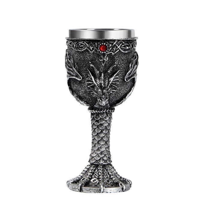 SILVER DRAGON GOBLETMEDIEVAL STAINLESS STEEL DUNGEONS AND DRAGONS CHALICE DRAGON GIFT COLLECTIBLE