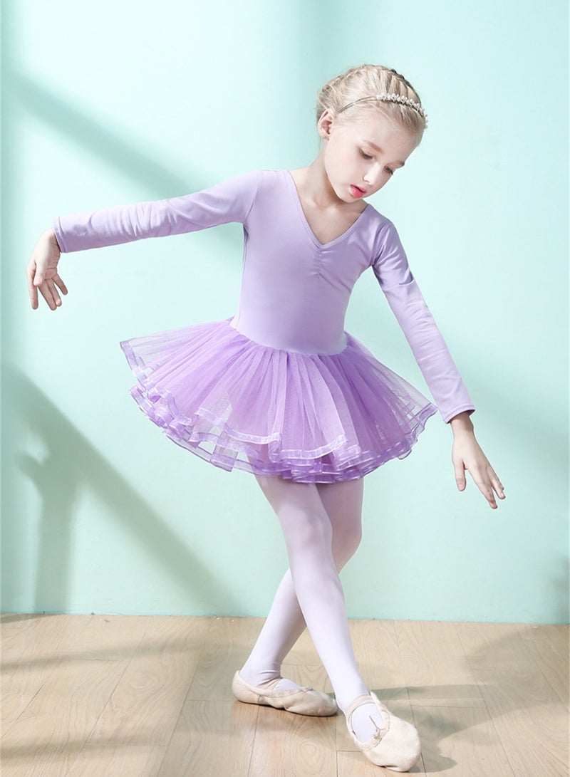 Loquat Children's Dance Dress Pure Cotton Autumn And Winter Long Sleeve Tutu Purple  - Image 1