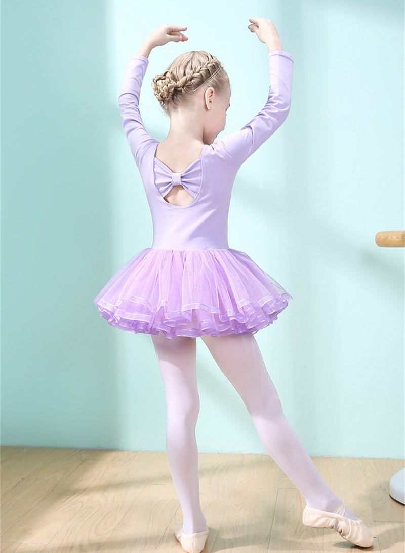 Loquat Children's Dance Dress Pure Cotton Autumn And Winter Long Sleeve Tutu Purple  - Image 2