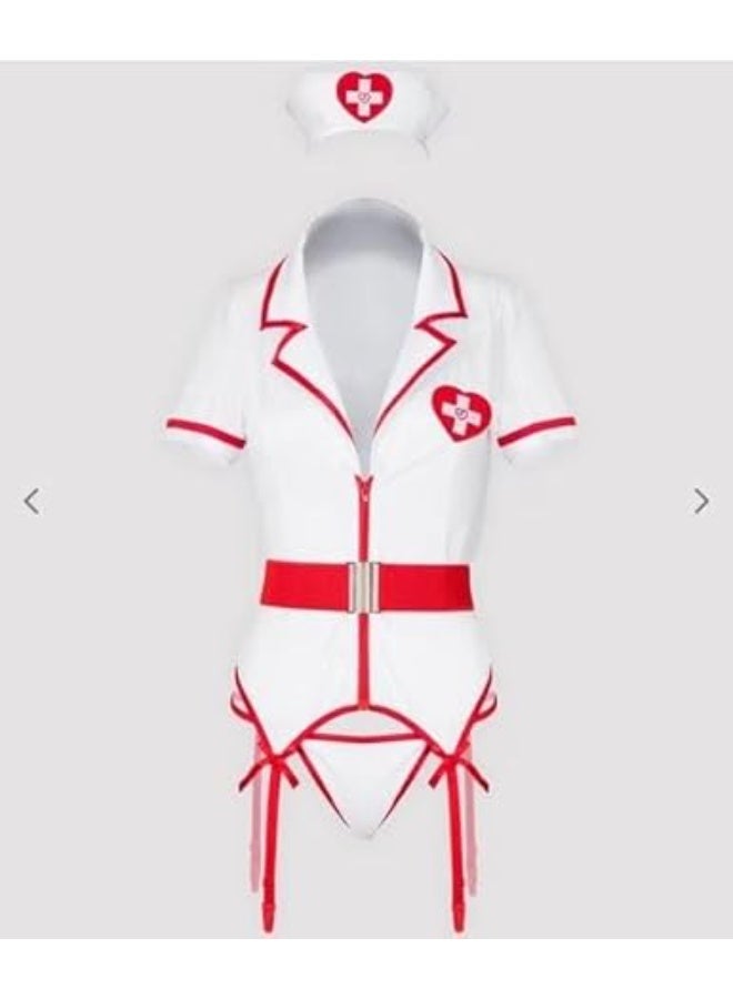 هنادى قميص نوم تنكرى الممرضة بخامة زبدة شاملة التايدز والأندر والطاقية – وان سايز يناسب حتى 80 كيلو – HN 7176 - Image 2