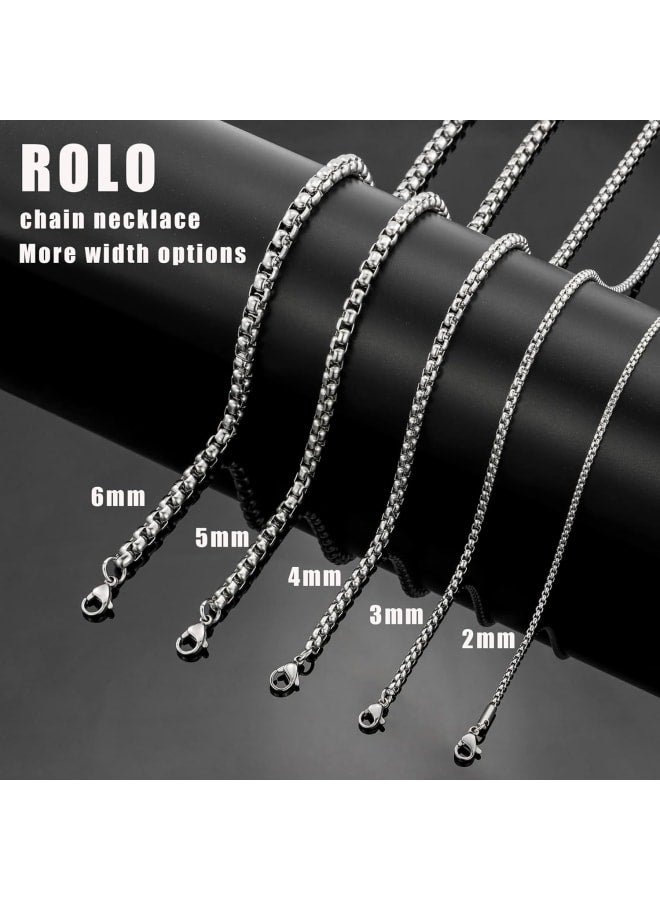Monily 2-7 mm 16-36 In Square Rolo Stainless Steel Chain Necklace Round Box Necklace Men Women Jewellery - Image 3