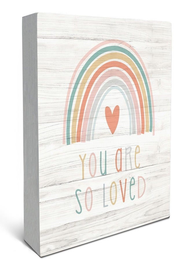 SRADMO You Are So Loved Rainbow Heart Wood Box Sign Desk Decor, Kids Inspirational Quotes Wooden Block Box Sign Decoration For Nursery Playroom Kids Room Shelf Table Decor - Image 1