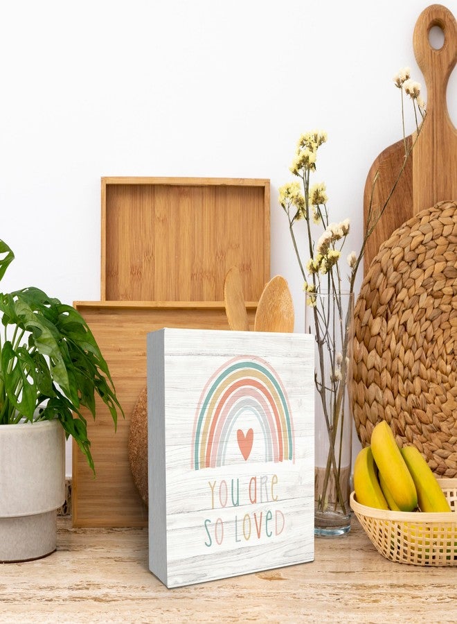 SRADMO You Are So Loved Rainbow Heart Wood Box Sign Desk Decor, Kids Inspirational Quotes Wooden Block Box Sign Decoration For Nursery Playroom Kids Room Shelf Table Decor - Image 4