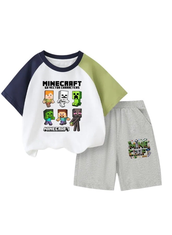 عام ماين كرافت الفتيان اللون مطابقة راجلان تي شيرت بأكمام قصيرة 2025 جديد الصيف الأطفال القطن بلوزة الأطفال دعوى - Image 1