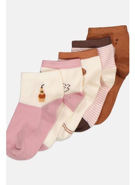 bebe Kids Girl 5 Pairs Graphic Printed Non Terry Quarter Socks, Multicolor  - Image 2