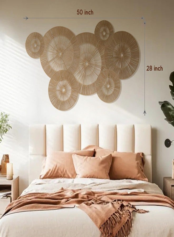 Mokof 7 Pack Boho Wall Decor Round Baskets Set (Small 7" to Largest 17") - Handwoven Large Wall Hanging Art for Bedroom, Living Room, Home Office - Image 3