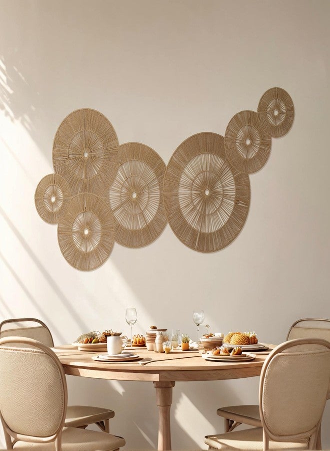 Mokof 7 Pack Boho Wall Decor Round Baskets Set (Small 7" to Largest 17") - Handwoven Large Wall Hanging Art for Bedroom, Living Room, Home Office - Image 5
