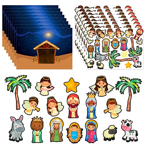 FaCraft Christmas Nativity Craft Stickers 24 Sheets SelfAdhesive Make a Nativity Scene Sticker Funny Christmas Crafts Religious Party Favor Nativity Scene Party Game for Kids - Image 1