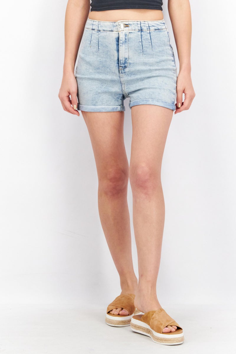 Don't Call Me Jennyfer Women Washed Denim Short, Blue Wash  - Image 1