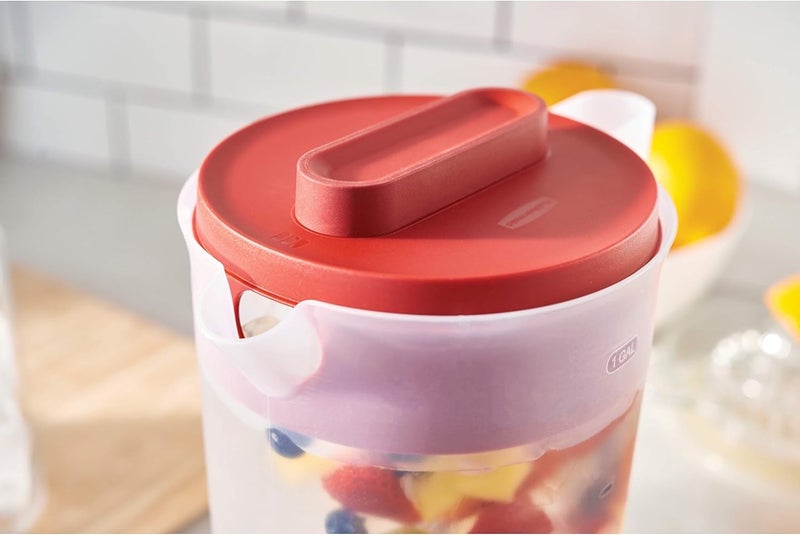 Rubbermaid 2Piece Pitcher Set with 3 Position Pour Spout Lid for Water Tea and Drinks Dishwasher Safe 1Gallon ClearRed - Image 2