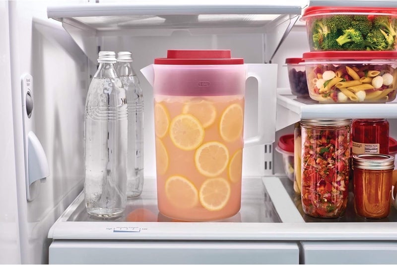 Rubbermaid 2Piece Pitcher Set with 3 Position Pour Spout Lid for Water Tea and Drinks Dishwasher Safe 1Gallon ClearRed - Image 5