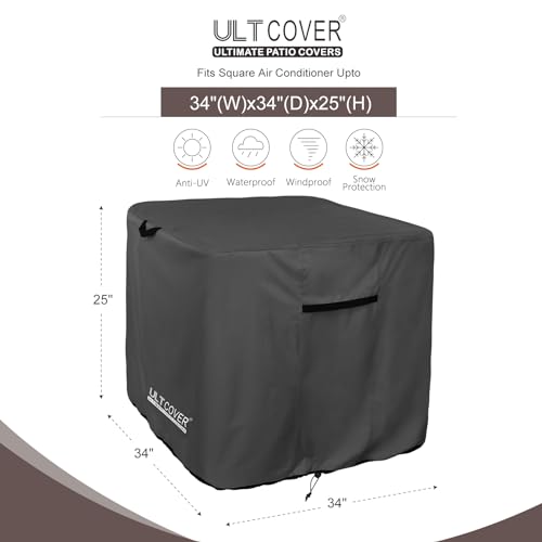 ULTCOVER Waterproof Square Air Conditioner Cover for Outside AC Units Size Upto 34W x 34D x 25H inch, Black - Image 2