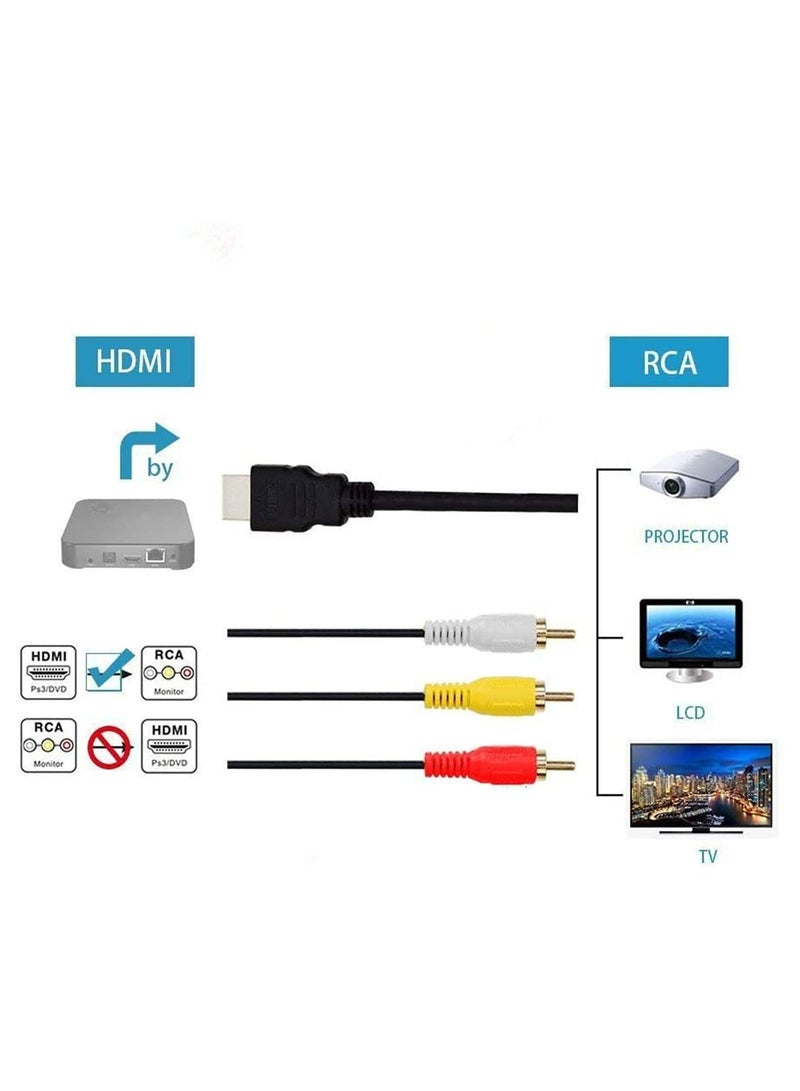 Chenduomi HDMI to RCA TV Cable HDMI Male to 3 RCA Male av Cable Video Audio Component Converter Adapter 1080P Cable for HDTV Black 5ft/1.5m - Image 2