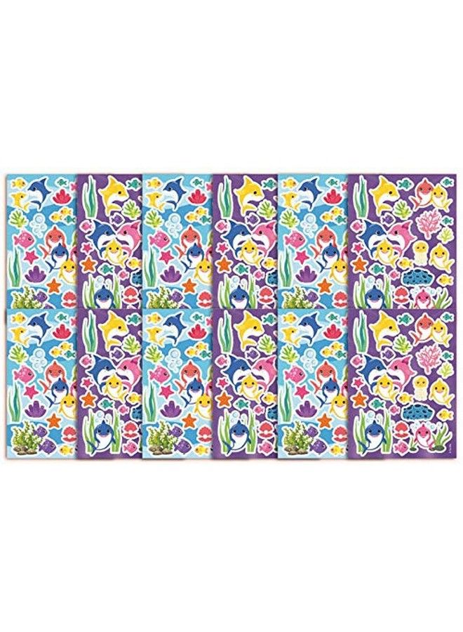 TINYMILLS Tiny Mills Shark Family Birthday Party Assortment Favor Set Of 108 Pcs (12 Large Party Favor Treat Bags With Handles 24 Selfink Stamps For Kids 12 Sticker Sheets 12 Coloring Books 48 Crayons) - Image 5