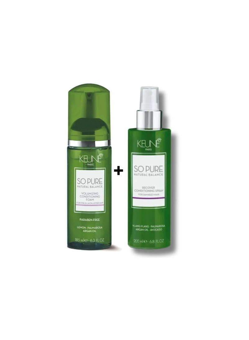 Keune So Pure Volumizing & Repair Hair Care Set – Volumizing Conditioning Foam + Recover Conditioning Spray - Image 1