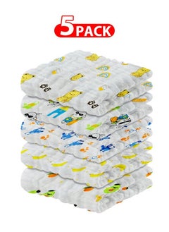 MARGOUN 5 Pack Baby Muslin Washcloths Natural Purified Cotton Baby Wipes Soft Newborn Baby Face Towel  - Image 1