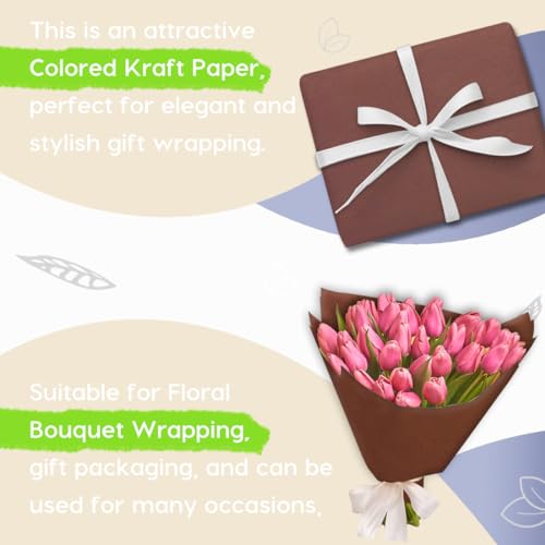 SMART&CASUAL 17.8" x 760" (63') Coffee Kraft Craft Paper Roll for Gift Wrapping Bulletin Board Bouquet Flower Kids Art Packing Parcel Table Covering 80GSM 55LB (Coffee, 17.8" x 63') - Image 4