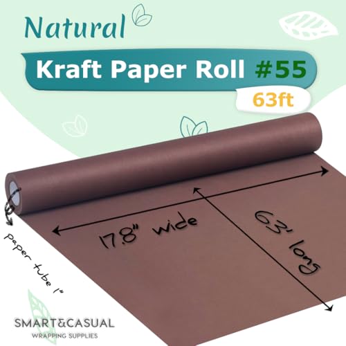 SMART&CASUAL 17.8" x 760" (63') Coffee Kraft Craft Paper Roll for Gift Wrapping Bulletin Board Bouquet Flower Kids Art Packing Parcel Table Covering 80GSM 55LB (Coffee, 17.8" x 63') - Image 2