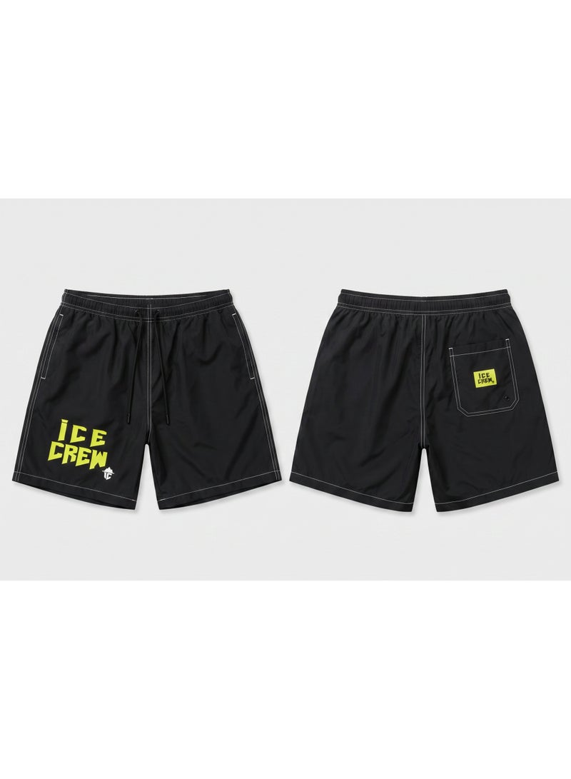 IceZone Men's Quick-Dry Swim Trunks, Black Board Shorts with Ice Crew Graphic & Mesh Lining - Image 4