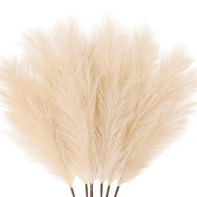 Boho Decor 7Pcs 3831FT Faux Pampas Grass Large Tall Fluffy Artificial Fake Flower Bulrush Reed Grass for Vase Filler Farmhouse Home Wedding Decorations Beige