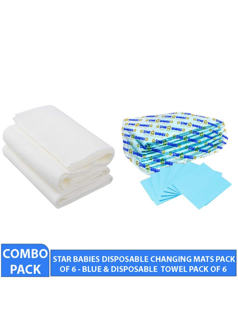 STAR BABiES Combo Pack Diposable Changing Mat 6Pcs With Disposable Towel Pack Of 3 Blue  - Image 2