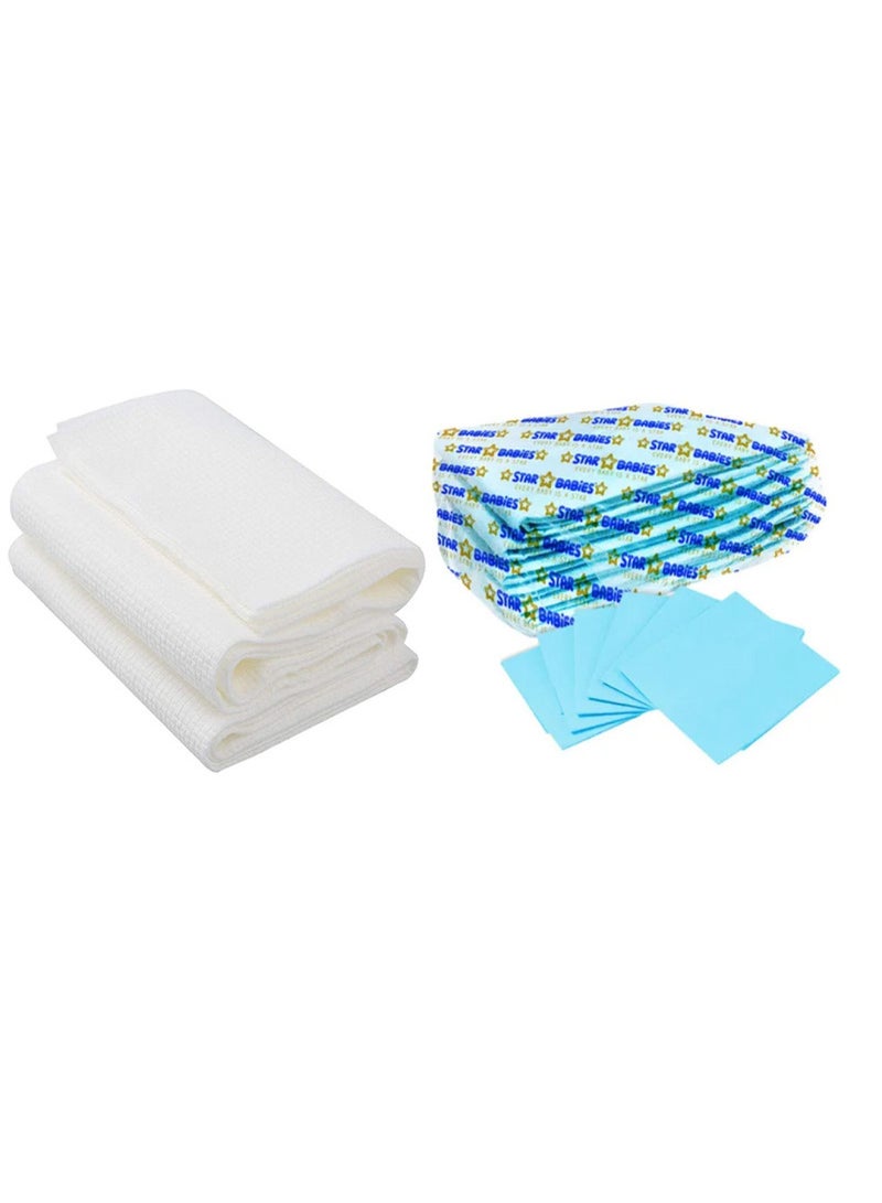 STAR BABiES Combo Pack Diposable Changing Mat 6Pcs With Disposable Towel Pack Of 3 Blue  - Image 1