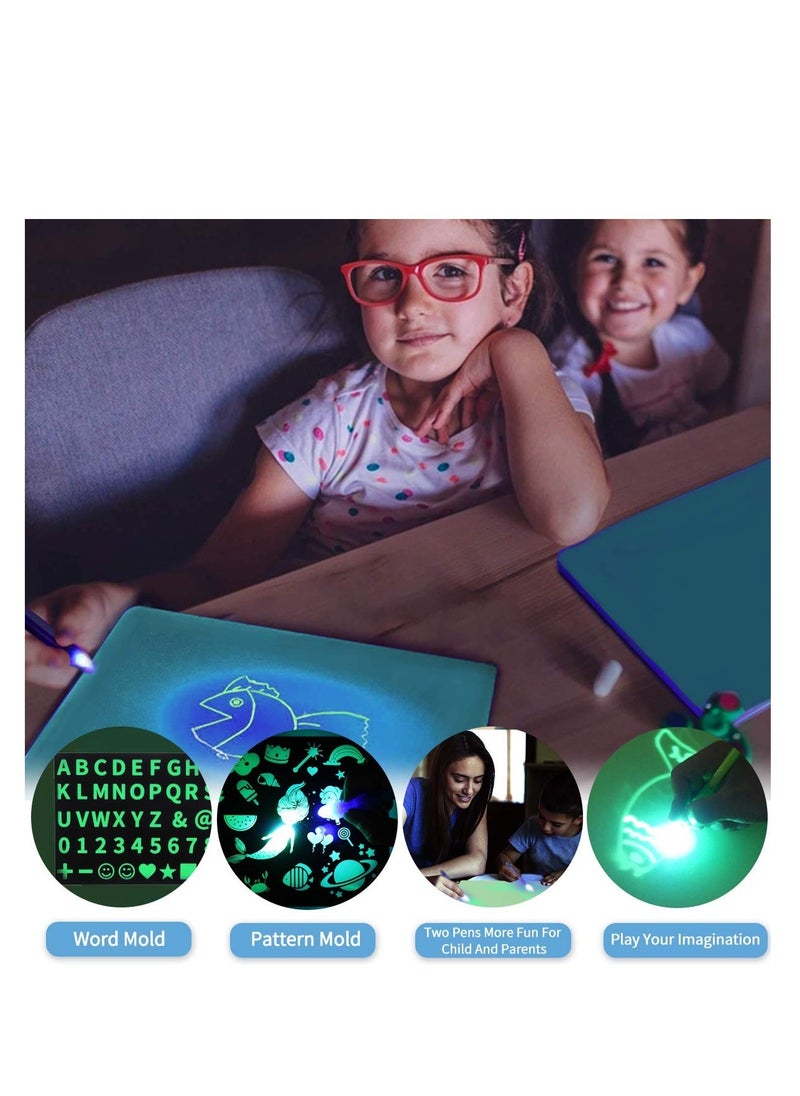 Excefore - Kid Light Drawing Pad, Doodle Board Drawing Tablet Luminescent Board, Glow in Dark Fluorescent Writing Tablet, Developing Drawing Educational and Learning, for Toy Over 3 Years Old (Blue, A3) - Image 1