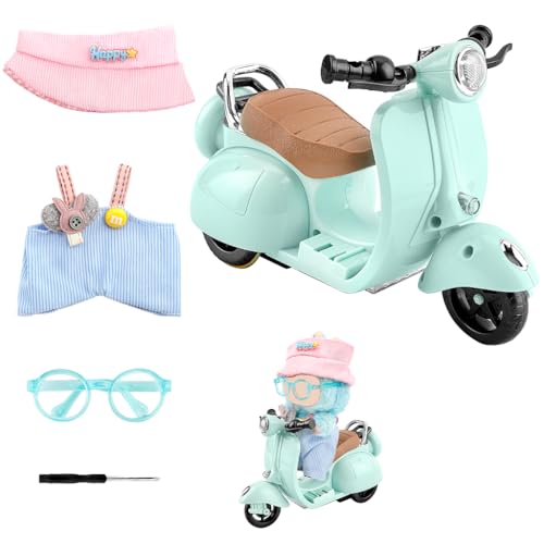 WALLFID 2PCS 17cm Doll Accessories Stylish Outfit with Hat Mini Scooter Prop Cute Motorcycle Clothes Set for Doll Display Role Play Shelf Decor or Party Scene Decoration Blue - Image 1