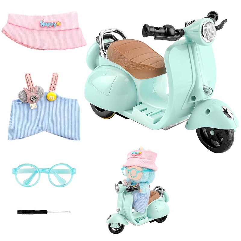 WALLFID 2PCS 17cm Doll Accessories Stylish Outfit with Hat Mini Scooter Prop Cute Motorcycle Clothes Set for Doll Display Role Play Shelf Decor or Party Scene Decoration Blue - Image 3