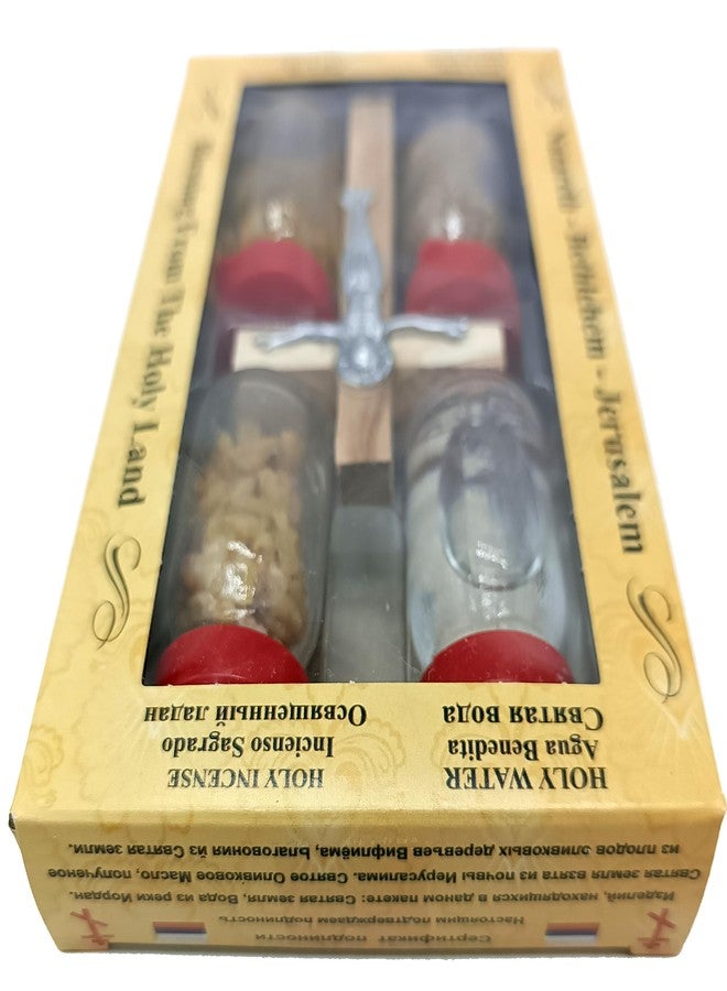 Zuluf Holy Land Set 5 In1 Olive Wood Cross Set with 4 Bottles - Oil, Jordan Water,Holy Land Essences & Holy Earth with Certificate - Image 5