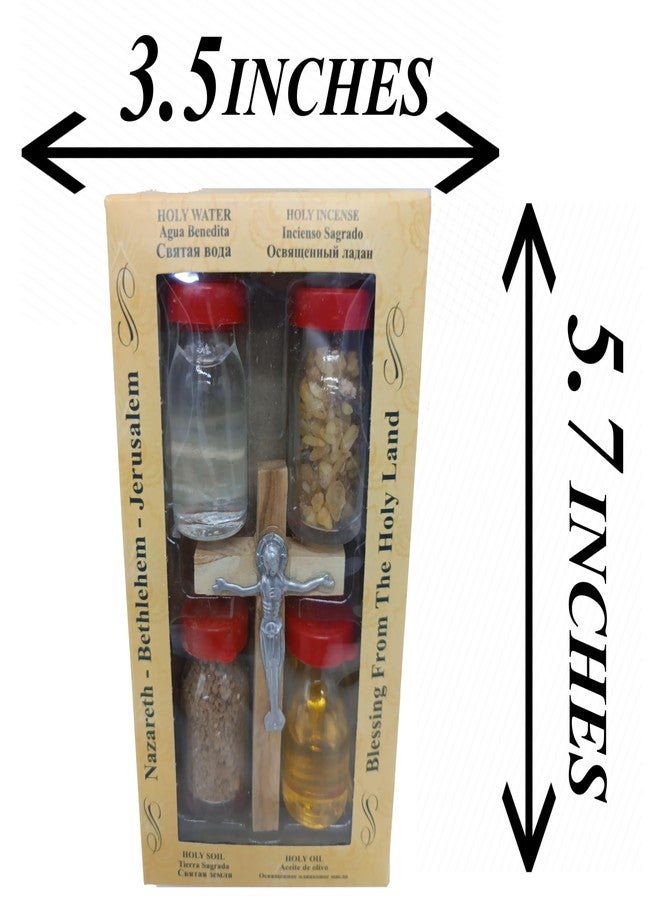 Zuluf Holy Land Set 5 In1 Olive Wood Cross Set with 4 Bottles - Oil, Jordan Water,Holy Land Essences & Holy Earth with Certificate - Image 3