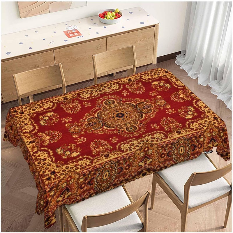 Beabes Rug Dinner Tablecloth Table Cover Geometric Bohemian Style Carpet Rug 52x70 Inch Table Cloth DustProof Table Cover Protector for Home Restaurant Picnic Camping BBQ Coffee Red - Image 1