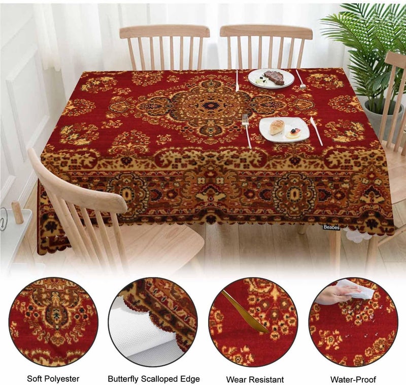 Beabes Rug Dinner Tablecloth Table Cover Geometric Bohemian Style Carpet Rug 52x70 Inch Table Cloth DustProof Table Cover Protector for Home Restaurant Picnic Camping BBQ Coffee Red - Image 4