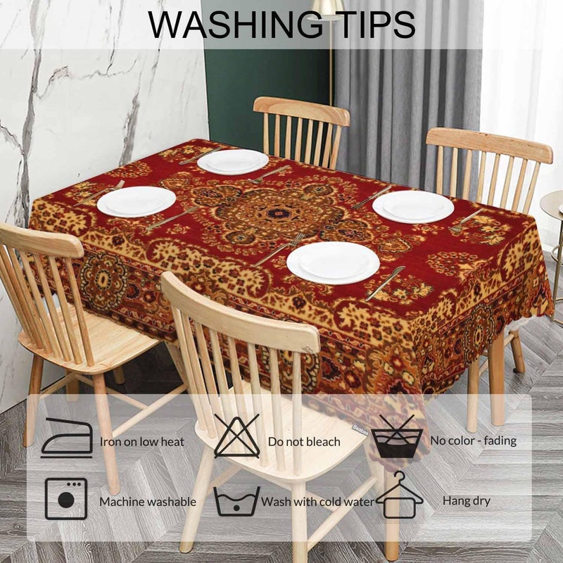 Beabes Rug Dinner Tablecloth Table Cover Geometric Bohemian Style Carpet Rug 52x70 Inch Table Cloth DustProof Table Cover Protector for Home Restaurant Picnic Camping BBQ Coffee Red - Image 5